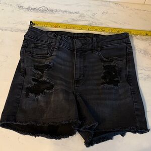 LAST CALL American Eagle AEO Next Level Stretch Distressed Black Denim Shorts